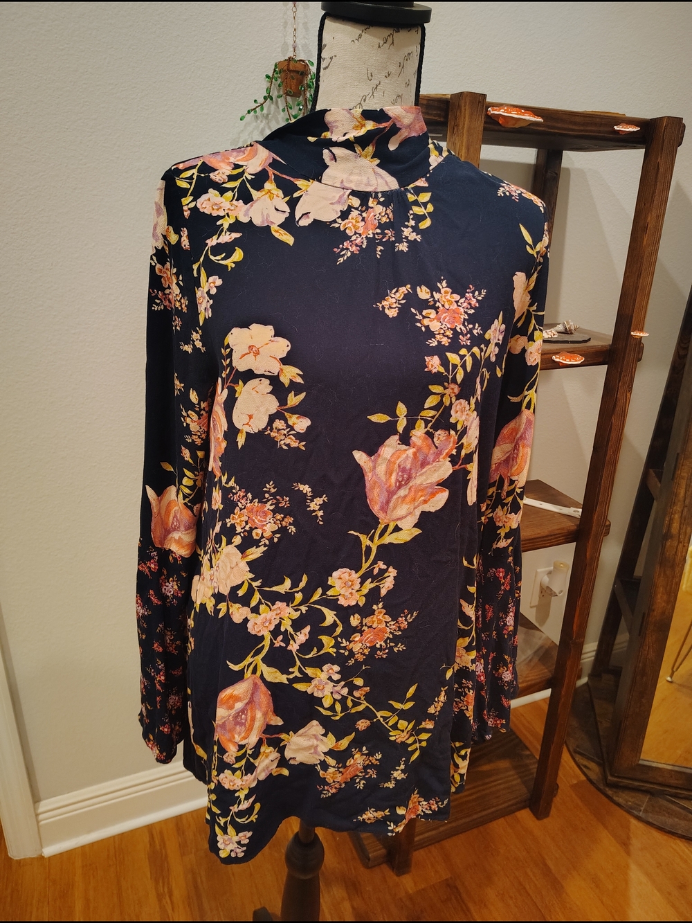 Free People | Navy Floral High-Neck Mini Dress